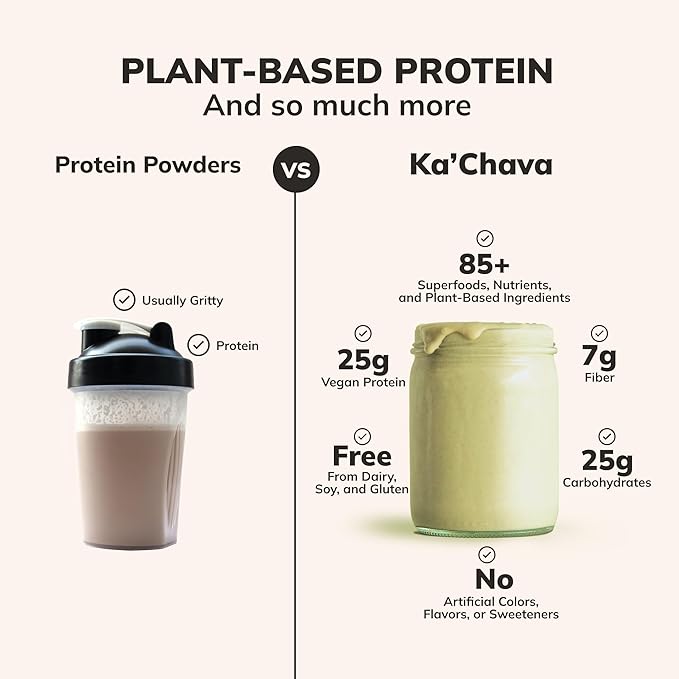 KaâChava All-In-One Nutrition Shake Blend, 85+ Superfoods & Nutrients, Meal Replacement, Greens Plant-Based Superfood Powder Protein Drink, Digestive Enzymes & Probiotics, Vegan Dairy Gluten Free, 2lb
