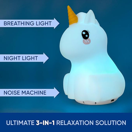 Mindfulness 'Breathing Unicorn' | 4-7-8 Guided Visual Meditation Breathing | 3 in 1 Device with Night Light & Noise Machine for ADHD Anxiety Stress Relief Sleep - Gift for Kids Adult Women Men