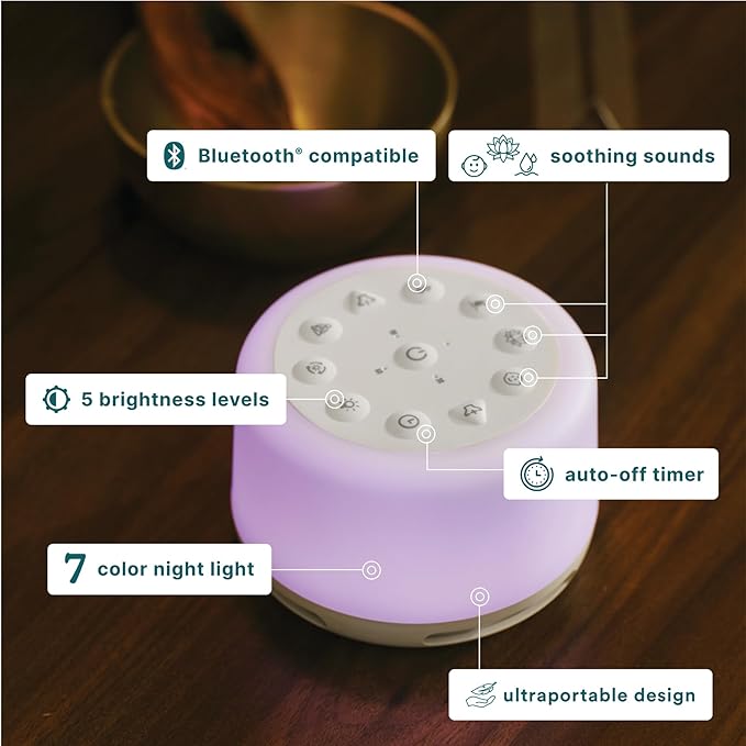 Homedics SoundSleep Aura, Sound Machine for Better Sleep, 7-Color Mood-Enhancing Light, 28 Soothing Sounds, Bluetooth Compatible, Meditation & Mindfulness Aid, Portable