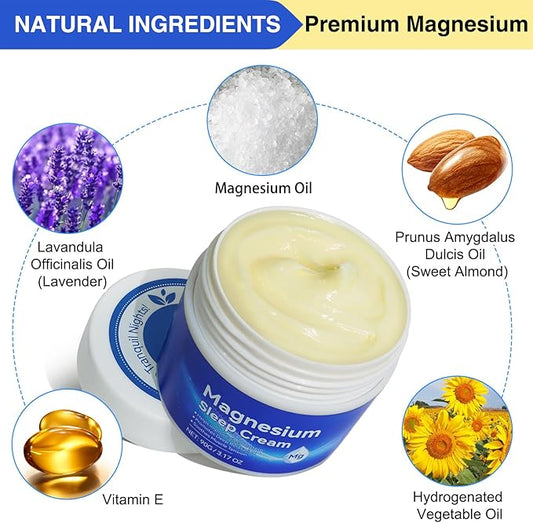 Magnesium Cream, Magnesium Lotion for Sleep, Topical Magnesium Oil Cream for Feet, Legs or Arms, Magnesium Sleep Cream with Essential Oils, Lavender, 3.17 Oz - Safe and Easy to Absorb