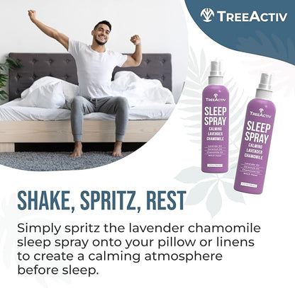 TreeActiv Sleep Spray, Calming Lavender Chamomile, Soothing Witch Hazel & Lavender Pillow Spray Air Freshener for Room, Bed, Fabric, Pillows & Linen Mist for Sleeping & Relaxation, 1000+ Sprays