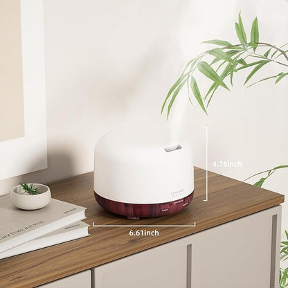 ASAKUKI 500ml Essential Oil Diffuser, Aromatherapy Fragrant Oil Humidifier Vaporizer, 7-Color Light and Auto-Off Safety Switch Reddish-Brown