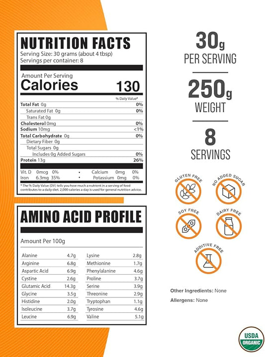 BulkSupplements.com Organic Rice Protein Powder - Unflavored Protein Powder, Plant Protein Powder - Vegan, Dairy Free & Gluten Free, 30g per Serving, 250g (8.8 oz) (Pack of 1)