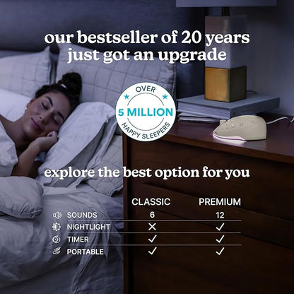 Homedics Premium Sleep Better Portable Sound Machine, Night Light,12 Soothing Sounds Including White Noise, Rain, and Thunderstorm, Ultra-Portable Design, Auto-Off Timer,for Travel & Baby Sleep, Cream