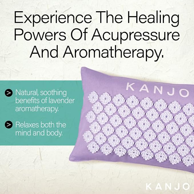 FSA HSA Eligible Kanjo Aromatherapy Acupuncture Pillow Lavender, 100% Cotton Linen Pillow for Back Pain and Neck Pain Relief with Natural Cork Filling