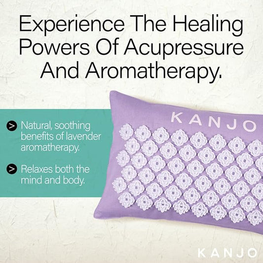FSA HSA Eligible Kanjo Aromatherapy Acupuncture Pillow Lavender, 100% Cotton Linen Pillow for Back Pain and Neck Pain Relief with Natural Cork Filling