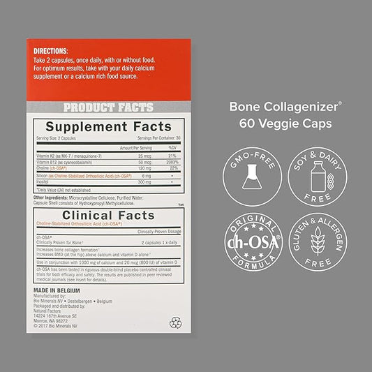 Biosil Bone Collagenizer Ultra - 60 Veggie Capsules, Pack of 2 - with Patented ch-OSA Complex + Choline, Inositol, MK7 & Vitamin B12 - GMO Free - 60-Day Supply