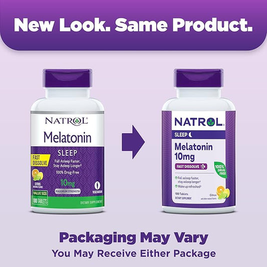 Natrol Fast Dissolve Melatonin 10 mg, Melatonin Supplements for Restful Sleep, Sleep Support for Adults, 100 Citrus-Flavored Tablets, Up to a 100 Day Supply