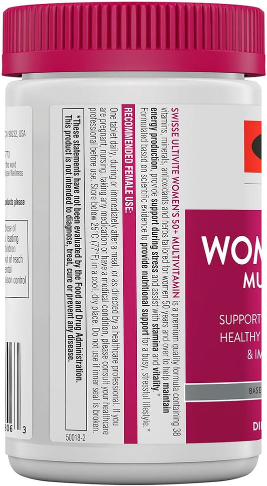 Swisse Daily Multivitamin for Women 50 and Over | 41 Vitamins, Antioxidants and Minerals + Adaptogens | Energy, Stress & Immune Support | Womens 50+ Multivitamins Supplement | 60 Tablets