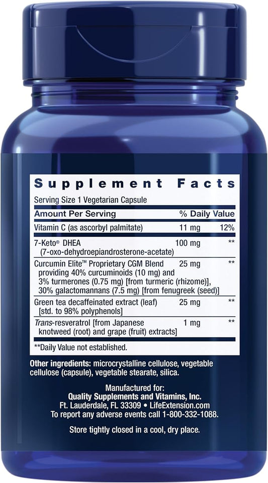 Life Extension 7-Keto DHEA Metabolite â Crank Up Your Fat-Burning Furnace â Non-GMO â Gluten-Free â 100 Mg â 60 Vegetarian Capsules