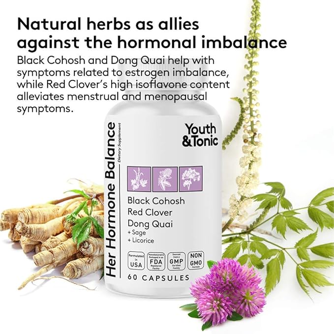 Youth & Tonic Menopause & PMS Support for Women Through Balanced Estrogen Metabolism â 90 Pills with DIM Black Cohosh Red Clover Dong Quai Soy Isoflavones