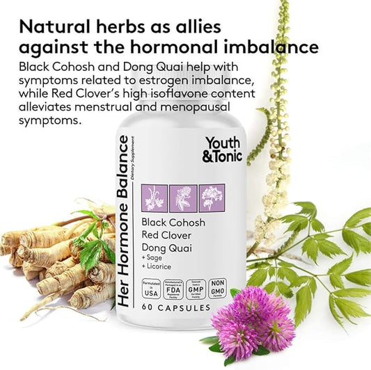 Youth & Tonic Menopause & PMS Support for Women Through Balanced Estrogen Metabolism â 90 Pills with DIM Black Cohosh Red Clover Dong Quai Soy Isoflavones