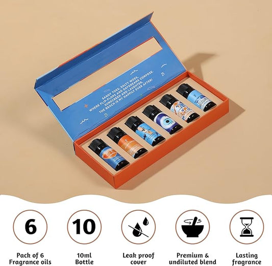 Folkulture Summer Essential Oils for Diffuser for Home | Set of 6 Premium Beach Essential Oil Set | Oil Diffuser Essential Oils | Summer Essential Oil for Candle Making - Neroli & Grapefruit