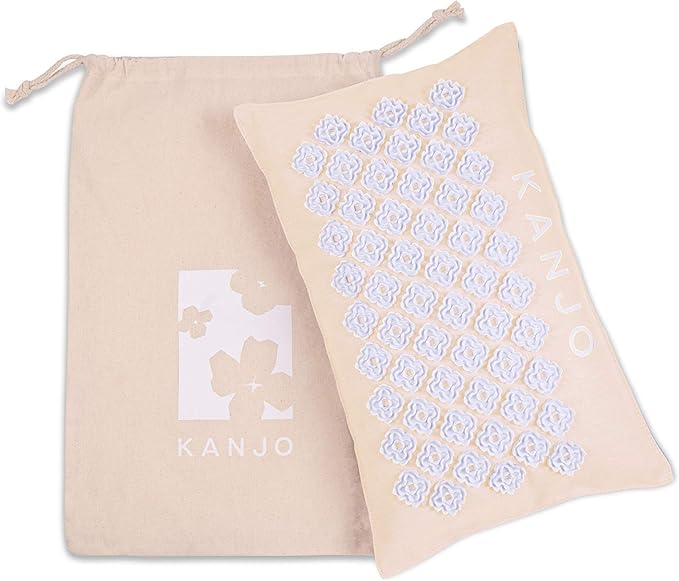 FSA HSA Eligible Kanjo Premium Unscented Acupressure Pillow - 100% Undyed Cotton Linen - Buckwheat Chaff Fill - Relieves Back Pain and Neck Pain