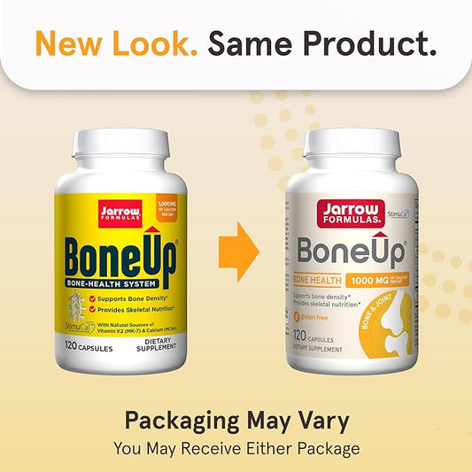 Jarrow Formulas BoneUp - 120 Capsules - 60 Servings - For Bone Support & Skeletal Nutrition - Includes Naturally Derived Vitamin D3, K2 (as MK-7) & 1000 mg Calcium - Gluten Free - Non-GMO