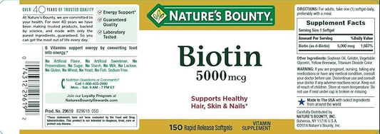 Natures Bounty Biotin 5000mcg 150 Rapid Release Softgels (Value Pack of 3)
