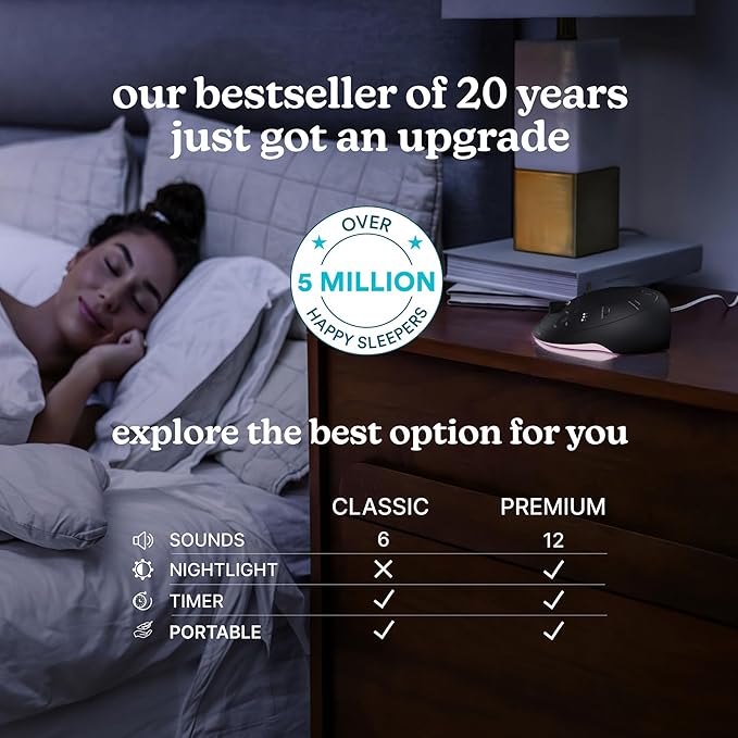 Homedics Premium Sleep Better Portable Sound Machine, Night Light,12 Soothing Sounds Including White Noise, Rain, and Thunderstorm, Ultra-Portable Design, Auto-Off Timer,for Travel & Baby Sleep, Black