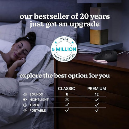 Homedics Premium Sleep Better Portable Sound Machine, Night Light,12 Soothing Sounds Including White Noise, Rain, and Thunderstorm, Ultra-Portable Design, Auto-Off Timer,for Travel & Baby Sleep, Black