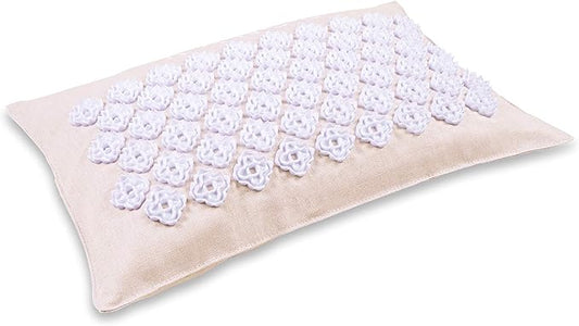 FSA HSA Eligible Kanjo Premium Unscented Acupressure Pillow - 100% Undyed Cotton Linen - Buckwheat Chaff Fill - Relieves Back Pain and Neck Pain