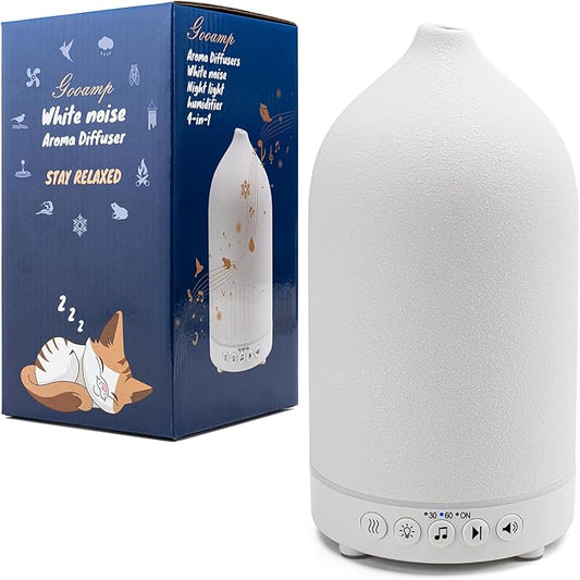 200ML White Noise Ceramic Diffuser,Sleep Sound Machine with 20 Natural Soothing Sounds, 7 Color Lights,Essential Oil Diffuser, Timer for Baby, Kids, Adults, Office, Home(White Grain)