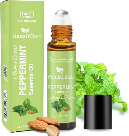 Peppermint Essential Oil Roll On, Gentle Aroma, Migraine & Headache Support, Skin Nourishing, Sweet Almond Oil, Nighttime Refreshing and Calming, 100% Natural & Pure, Mood Uplifting, 10ml