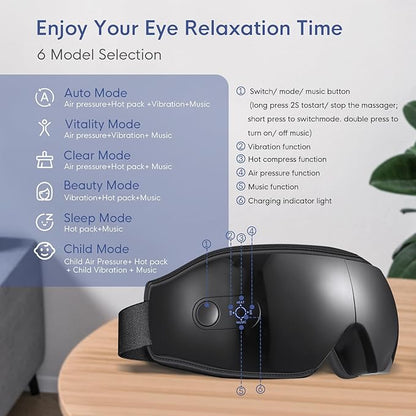 NOWWISH Eye Massager with Heat - Smart Eye Mask for Relax Eye, Birthday Gifts for Women and Men, Gifts for Mom Dad - Black