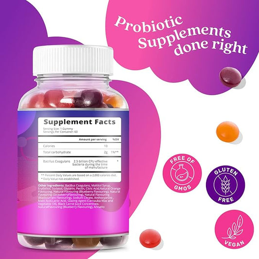 BeLive Probiotic Gummies - Probiotics with 5 Billion CFUs for Digestive Health, Men, Women & Kids Probiotic Supplements for Immune Support, Sugar Free & Vegan â Blueberry, Strawberry & Orange | 3-Pack