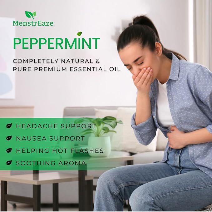 Peppermint Essential Oil Roll On, Migraine & Headache Support, High Potency, Purem Natural Oil, Blend with Sweet Almond Oil for Skin, Refreshing and Calming, Nausea Support, 10ml