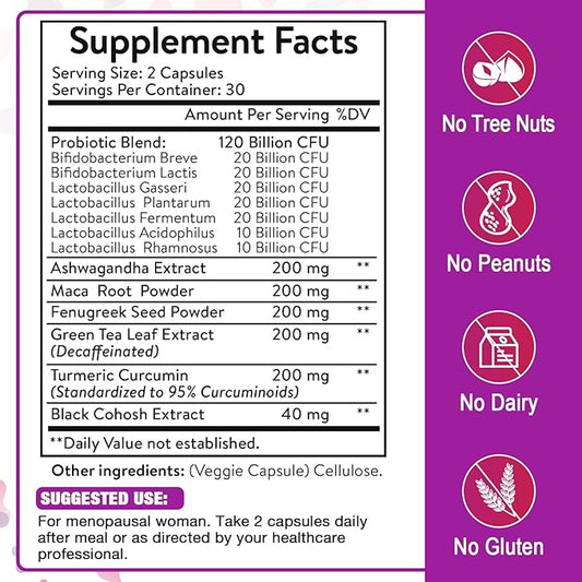 Menopause Supplements for Women, 120 Billion CFU Probiotics for Women, All-Natural Probiotic Supplements for Menopause Hot Flashes, Night Sweats, Mood Swings, Gut and Hormone - 300 Capsules