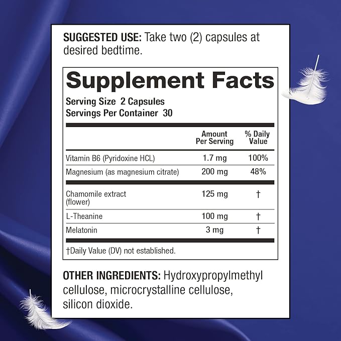 SleepXL Sleep Supplement Non-Habit-Forming Formula - Fall Asleep Faster & Sleep Longer - 5 key ingredients include Melatonin, L-Theanine, Chamomile, Magnesium & Vitamin B6 (60 Capsules, 30 Servings)