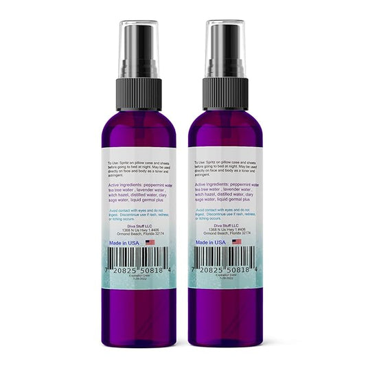 Diva Stuff Pillow Mist - Promotes Clear Skin & Protects from Acne-Causing Funk, Cleans Pillows, Hands & Sheets - Aromatherapy Spray for Relaxation & Sleep, Made in USA (Lavender, Dual Pack, 4 oz Each)