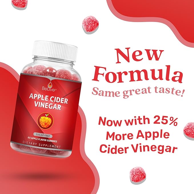 BeLive Apple Cider Vinegar Sugar Free Gummies â Great for Digestion & Healthy Diet - Gluten Free, No Glucose Syrup, ACV Gummies Alternative to Capsules & Drink (120 Ct) â 2 Pack