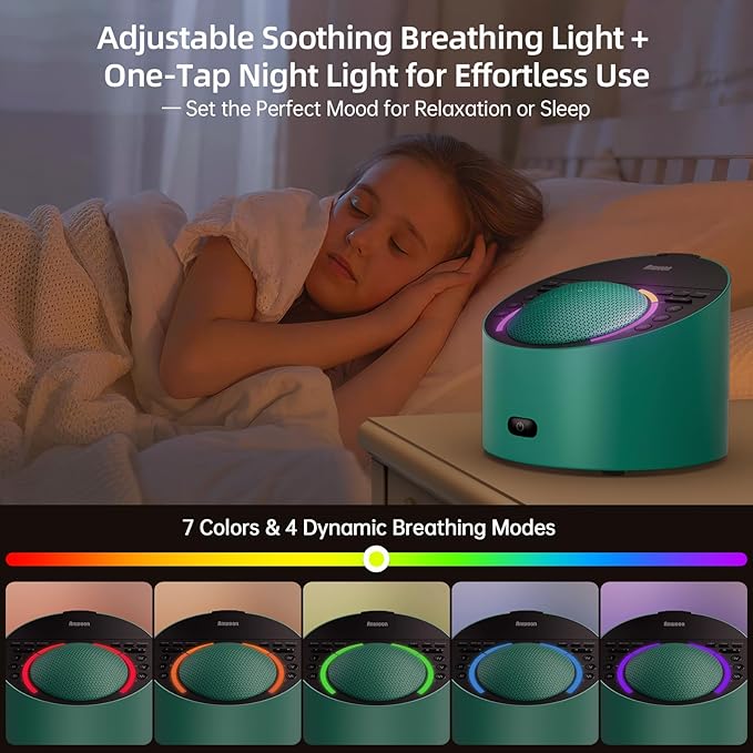 Sound Machine Expandable Aroma Diffuser & Schumann Resonance | Metal Shell with 50+ Natural Soothing Sounds & Night Light | Sleep, Focus, Relaxation Support System-(Teal, AN-AIO25-BU)–Adults Kids Baby