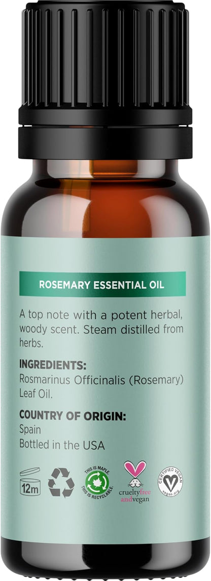 Pure Rosemary Essential Oil for Aromatherapy - Undiluted Rosemary Oil for Hair Skin and Nails - Rosemary Essential Oil for Diffusers Plus Hair Oil for Enhanced Shine Cleansing and Dry Scalp Treatment