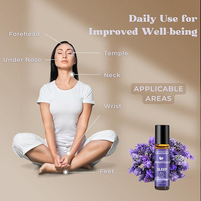 Natural Sleep Essential Oil Roll On, 100% Natural & Pure Deep Relaxation Blend with Lavender, Chamomile, Sweet Orange Aromatherapy Oils, 10ml