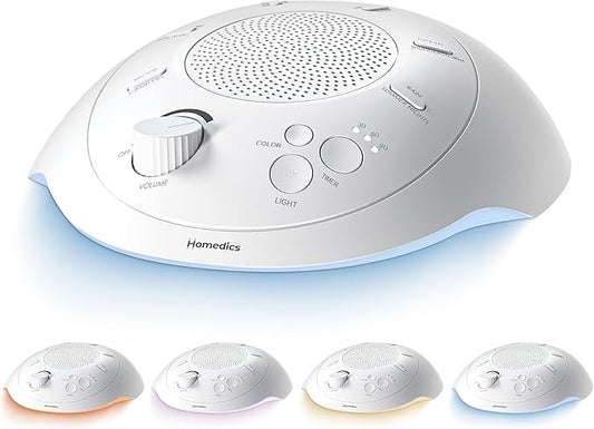Homedics Premium Sleep Better Portable Sound Machine, Night Light,12 Soothing Sounds Including White Noise, Rain, and Thunderstorm, Ultra-Portable Design, Auto-Off Timer, for Travel & Baby Sleep
