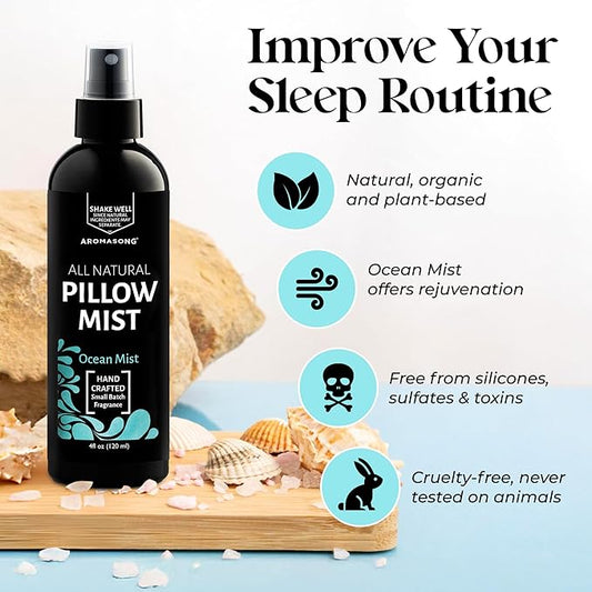 Aromasong Ocean Mist Pillow Spray - All Natural Calming Linen & Bedtime Mist for Deep Sleep - Aromatherapy Essential Oils for Sleeping