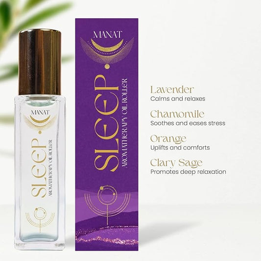 Sleep Essential Oil Roll On –100% Natural Aromatherapy – 10ml Glass Roller Ball – Calming, Soothing & Restful Blend w/Lavender, Chamomile & Orange - Relaxation, Stress Relief, Self Care, Gift