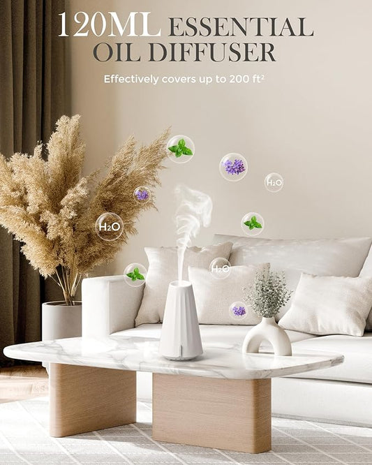 120ML Essential Oil Diffuser,Plastic USB-Power Aromatherapy Diffuser with 3 Timer Settings, Ultrasonic Quiet Operation, Sleep Helper & Dimmable Night Light for Large Room, Home, Office, Studio,Yoga