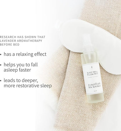 Sleep Well Eucalyptus + Lavender Pillow Mist Spray for Aromatherapy, at Home Spa Experience, Tension Relief, Sleep Support, and Relaxation, 4 fl oz.