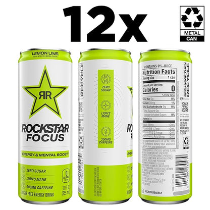 Rockstar Focus, Lemon Lime, 12 Fl Oz Cans (Pack of 12)