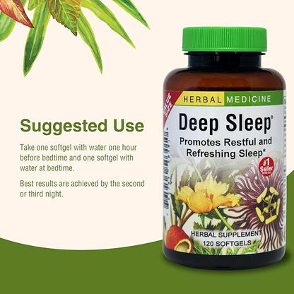 Herbs Etc. Deep Sleep Softgels - Herbal Sleep Support Supplement - Rest & Calming Support with Passionflower, Chamomile & Lemon Balm - 120 Softgels (120 Servings)
