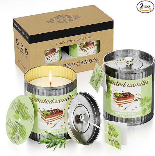 Vanilla Cake Soy Wax Scented Candles Set | 8% Essential Oil 2-Pack 454g 80H Burn Time | Smokeless Aromatherapy Jar Tin Candles for Relaxation, Sleep, Yoga, Spa | Perfect Home Gift for Men/Women