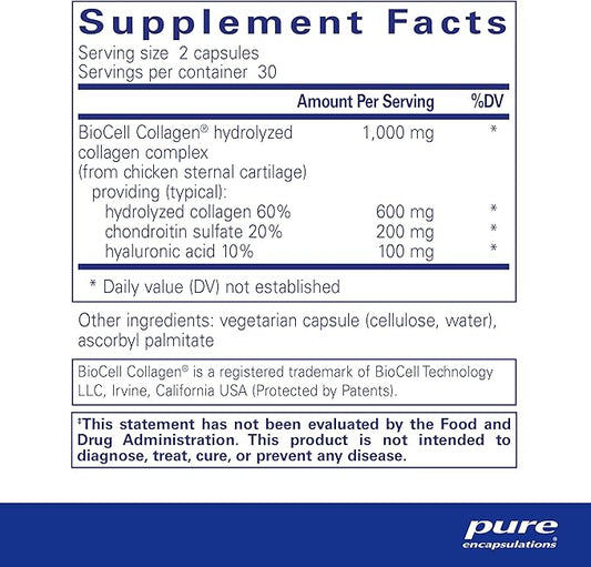 Pure Encapsulations Collagen JS - Skin & Joint Health* - 1,000 mg Hydrolyzed Biocell Collagen - Gluten Free & Non-GMO - 60 Capsules
