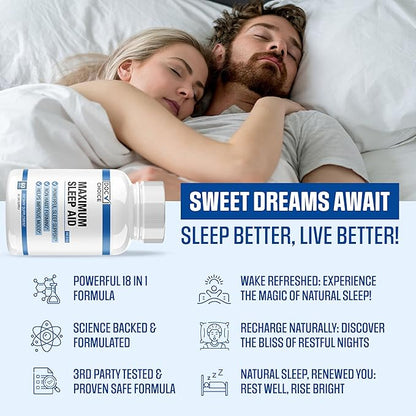 Maximum Sleep Aid | Highly Dosed Non-Habit Forming Sleep Aid for Adults | Mood, Sleep, Restfulness Support | 18 Research Backed Ingredients | Melatonin, Magnesium, GABA, Ashwagandha & More - 60 Caps