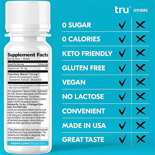 Tru Dream Shot, Cherry Berry Flavored Deep Sleep Aid Shots - Zero Sugar Calm Sleep Drink plus Melatonin, GABA, Chamomile - Caffeine Free, GF, Keto, Natural Flavors, Vegan Supplement, 2oz (Pack of 24)
