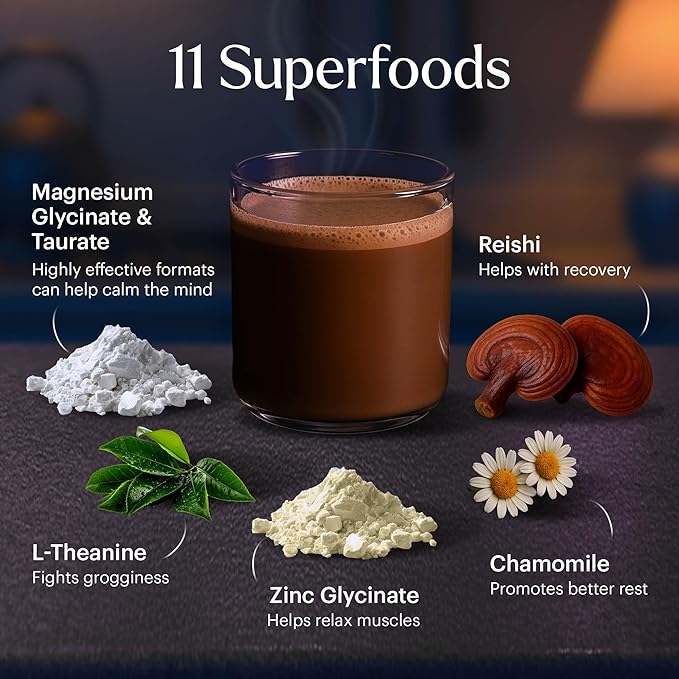 MoonBrew Nighttime Magnesium Hot Cocoa, Natural Sleep Aid Drink Mix for Adults - Calming Melatonin-Free Sleep Support - Sleepy Hot Chocolate Powder with L-Theanine, Chamomile & Zinc Glycinate - 2-Pack