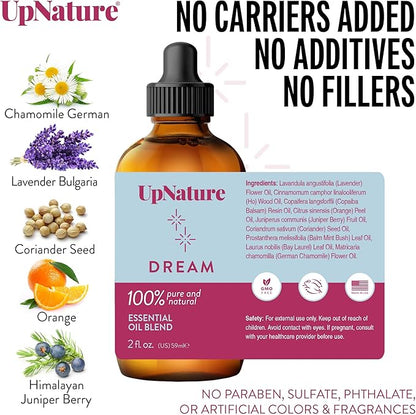 UpNature Dream Sleep Essential Oil - 2 Oz – Sleep Peacefully, Soothing Scent, Calming, Serenity - Undiluted, Non-GMO, Aromatherapy with Dropper
