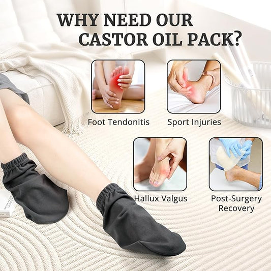 Castor Oil Pack Wrap Organic Cotton for Women, Castor Oil Socks for Feet Arthritis, Sleep Socks Black(Oil are Not Include)