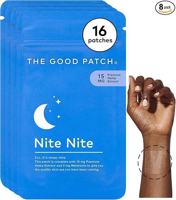 The Good Patch Nite Nite Sleep Patch Support with Hemp and Melatonin, Sustained Release, Natural Patch, Plant Powered Wearable Wellness (16 Total Patches)